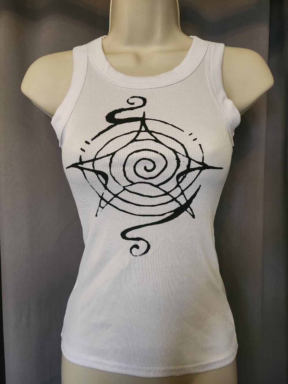 Swirl Sigil Graphic White Hand Printed Tank Top XS